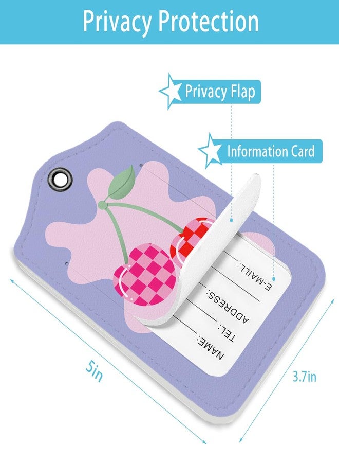LARTSFRO Preppy Pink Cherries Luggage Tags for Suitcases, Purple Luggage Tag, Back to School, Trendy Girly 2 Pack Travel Luggage Tags, Teen Girls Gifts Suitcase Tags - Image 2